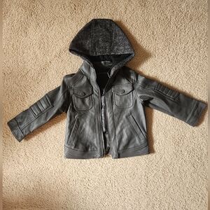 Urban Republic Charcoal Gray Faux Leather Jacket with Hood